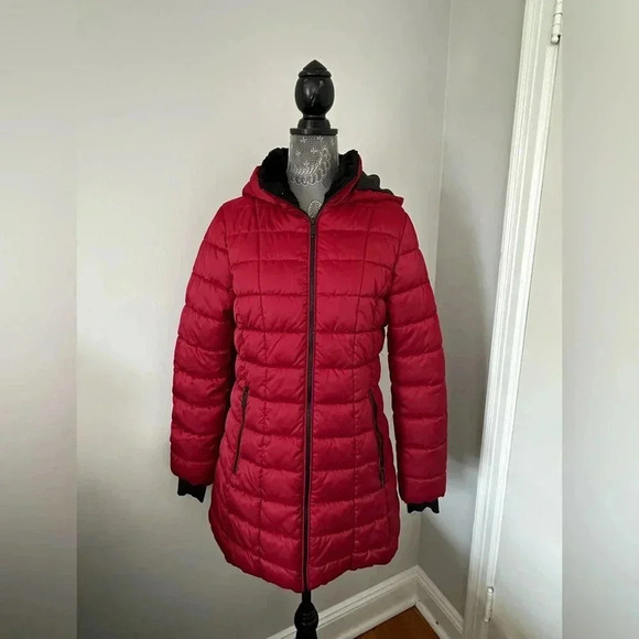 NWOT HFX Women's Heavyweight Quilted Winter Puffer Parka Mid Length. Wine Sz: M - Picture 1 of 16